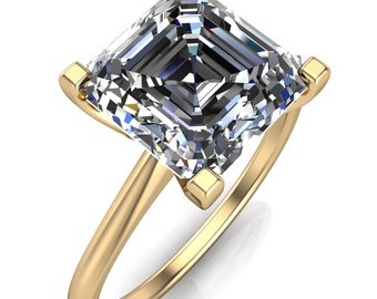 Lorraine Asscher Moissanite Solitaire High Shoulder Ring