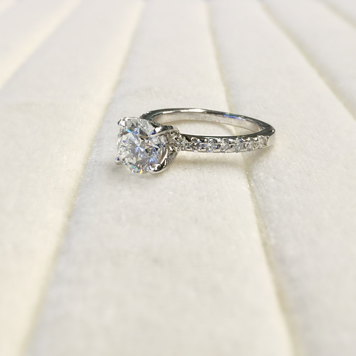 Rosie Round Moissanite 4 V Prong Micropave Diamond Ring | Etsy
