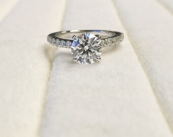 Rosie Round Moissanite 4 V Prong MicroPave Diamond Ring