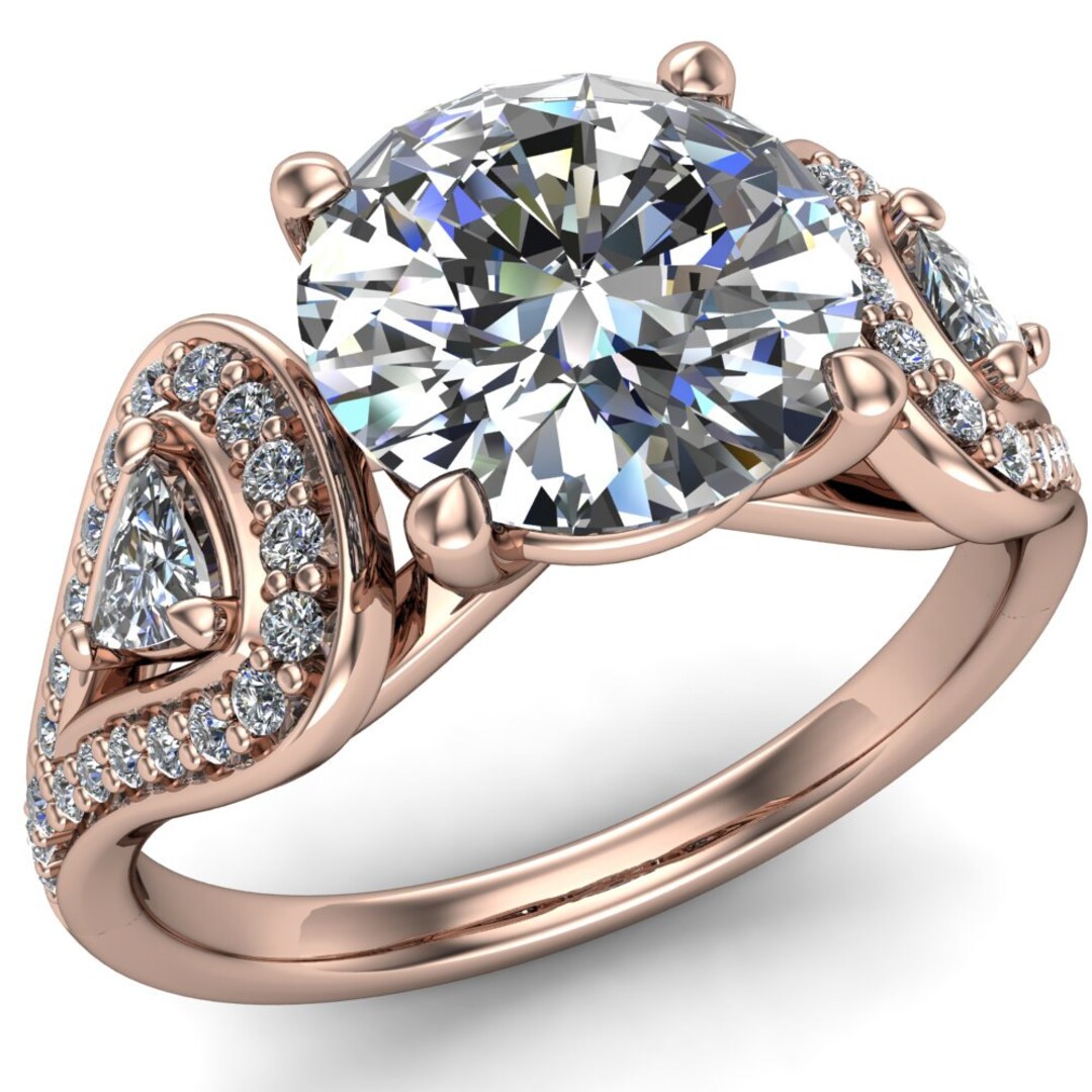 Lauren Round Moissanite Center With 2 Trillion Diamond Sides