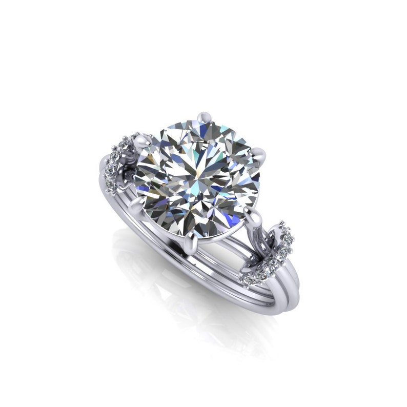 Mona Round Forever One Moissanite 4 Claw Prong Diamond Sides Etsy
