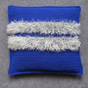 Hand Crocheted blue and grey cushion cover (FREE Postage in UK)