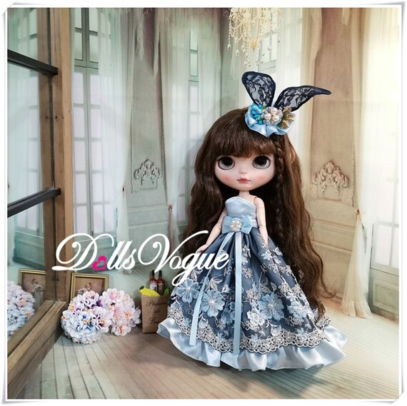 Blythe Dress Blue Lace Princess Outfit Set Dress Ooak Clothes