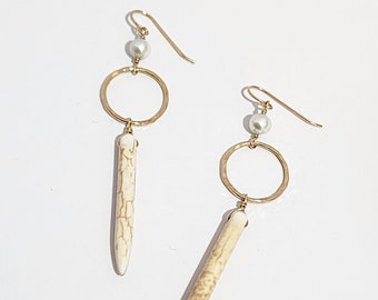 Pearl and Quartz Drop Earrings - Choose Your Metal; Pearl and Spike Earrings; Spike Drop Earrings; Pearl Drop Earrings