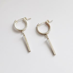 Sterling Silver Bar Hoop Earrings: Geometric Huggie Style
