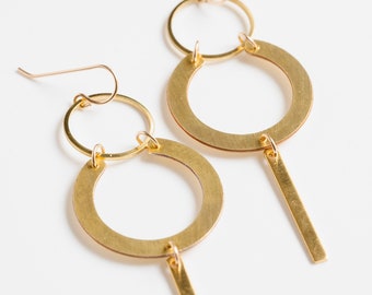 Geometric Brass Earrings; Geometric Earrings; Brass Geo Earrings; Circle Earrings; Line Earrings; Gold Geometric Earrings; Dangle Earring