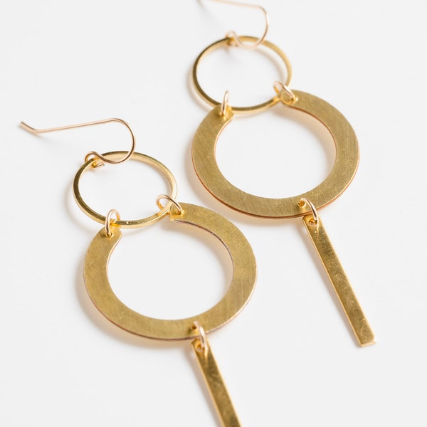 Geometric Brass Earrings; Geometric Earrings; Brass Geo Earrings; Circle Earrings; Line Earrings; Gold Geometric Earrings; Dangle Earring