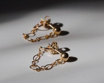 14k Gold Fill Ball Chain Drop Stud Earrings – Minimalist Jewelry