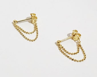 Double Chain Drop Earrings in 14 Karat Yellow Gold; Mix and Match Earrings; Gold Chain Drop Earrings; Mix and match earrings; double chain