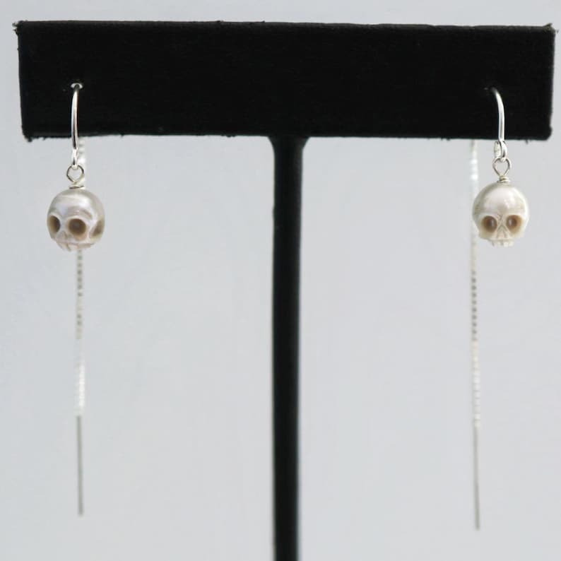 skull pearl earrings in sterling silver