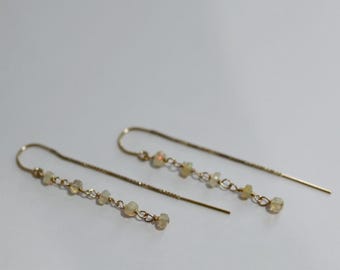 Opal Threader Earrings, 14k Gold Fill Dangle Ear Wires