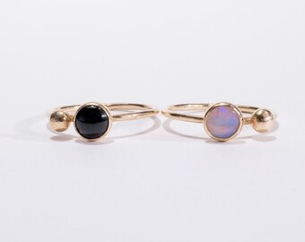 Gemstone Ball Stacking Ring in 14 Karat Gold - Choose Opal or Black Onyx; Gold Gemstone Ring; Opal Ring