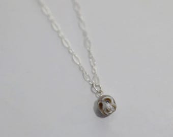 Pearl Skull Necklace: Sterling Silver, Dainty Goth Jewelry