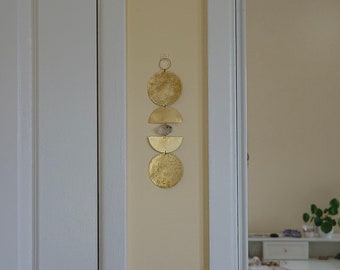 Quartz and Brass Wall Hanging; Sun catcher; Brass Wall Hanging; gemstone Wall Hanging; Wall Art; Geometric brass Wall Hanging