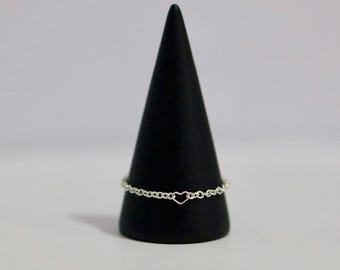 Dainty Heart Chain Ring in Sterling Silver, Gold Filled