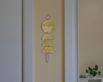 Brass Semi Circle and Quartz Geometric Wall Hanging; Brass Wall Hanging; Quartz Wall Hanging; Geometric Wall Hanging; Home Decor; Quartz