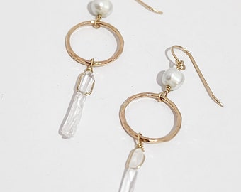 Pearl and Quartz Drop Earrings - Choose Your Metal; Pearl and Gold Fill Earrings; Quartz Drop Earrings; Gemstone Earrings