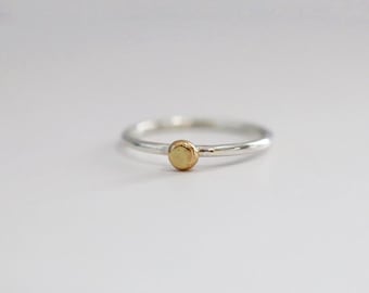 Gold Pebble Ring: Sterling Silver Band, Mixed Metal Stacking Ring