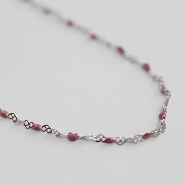 Collier superposé en argent sterling et émail rose