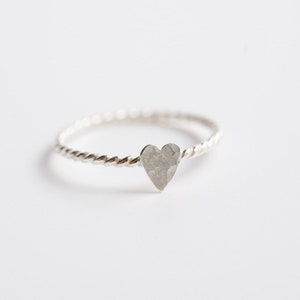 Hammered Heart Sterling Silver Stacking Ring - Valentines Jewelry