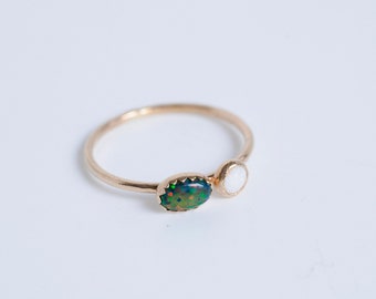 Double Opal Ring in 14 Karat Gold; Gold Stacking Ring; Opal Jewelry; Opal Ring; Gifts for Her