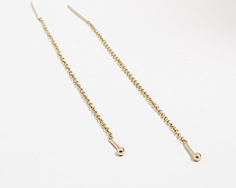 Ball Threader Earrings in 14 Karat Yellow Gold; Mix and match threader earrings; gold ball chain earrings