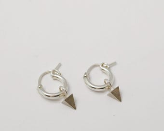 Sterling Silver Spike Hoop Earrings: Dainty Huggie Charm, Unisex