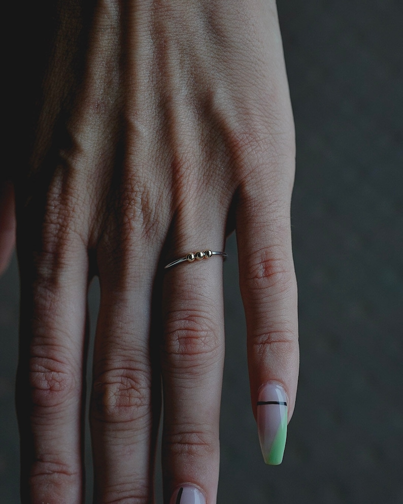 Dainty Abacus Stacking Ring in Mixed Metal Stacking Ring Mixed Metal Sterling Silver Gold Fill Beads Beaded Stacking Ring Minimal Ring image 5