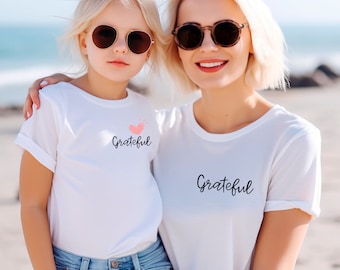 Mother Daughter Matching 'Grateful' Shirt Set: Personalized Family Trip Tees
