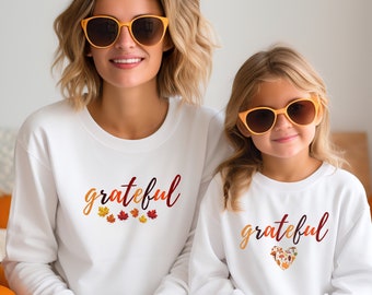 Grateful Fall Family Matching Sweatshirts: Mom & Me Photo Outfit