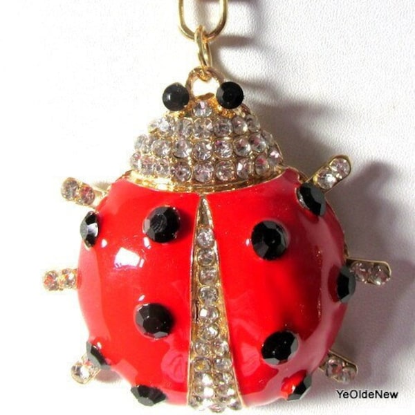 Enamel Ladybird Rhinestone Key Ring Bag Charm Gift