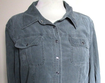 Vtg Corduroy Belted Tunic Shirt Dress UK 20