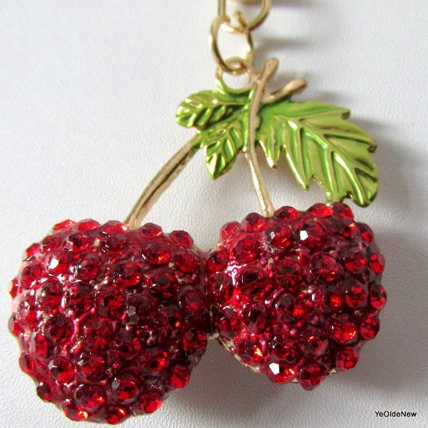 Juicy Red Cherry Fruit Rhinestone key Ring Bag Charm Gift