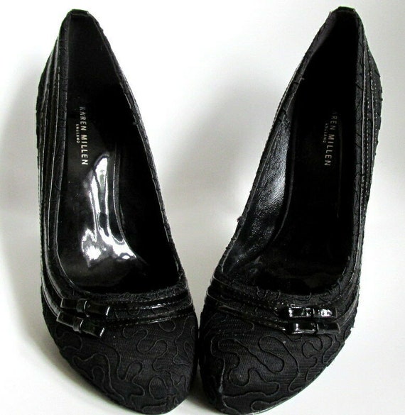 Karen Millen Black Lace Pattern Patent Leather Tr… - image 5