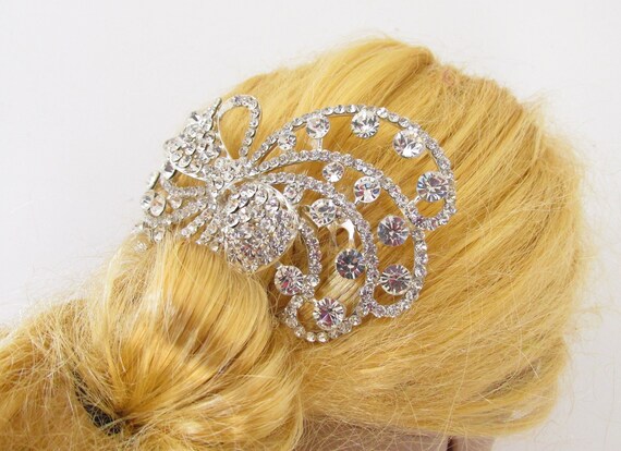 Bridal Hair Comb Slide. Rich Art Deco Style Rhine… - image 3