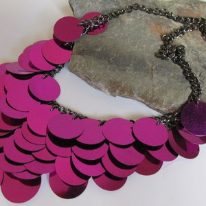 Purple Cascading Sequins Choker Necklace. Charm Bib Christmas Wedding Party Piece Necklace.