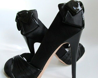 Karen Millen Peep Toe Bow Killer Stiletto Heels Satin Shoes UK 5 /38