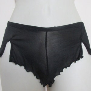 May include: Black sheer underwear with a ruffled edge.