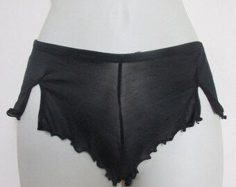 Sheer ruffled mesh knickers, black knickers, low rise panties. Hip bone: 28" to 34" UK 10/12