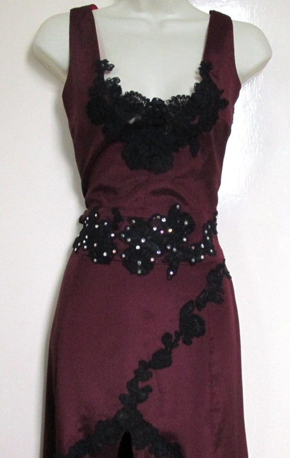 Vintage handmade maxi dress ballroom black lace a… - image 7