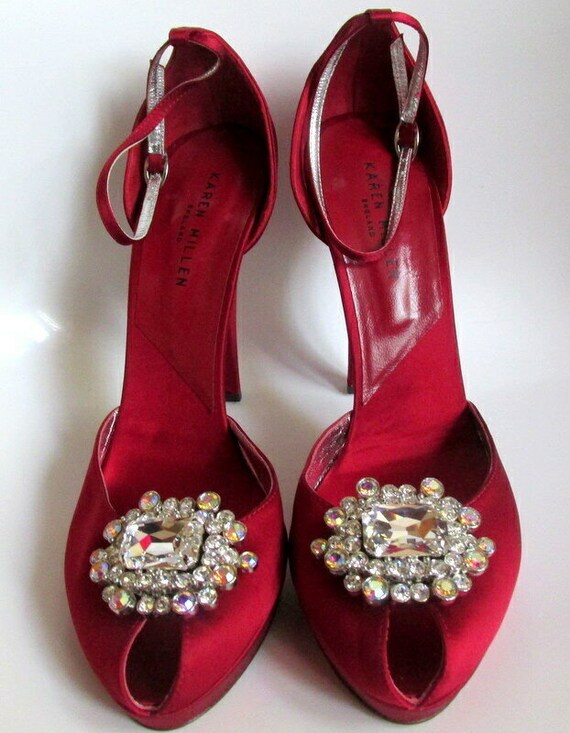 Karen Millen Vtg Wine Red Mary Jane Peep Toe Shoe… - image 2