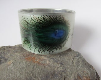Vintage Acrylic Peacock Feather Bangle. 1980 style bracelet -- S/M wrist ONLY