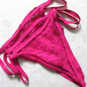 3 x Tanga String Mesh Thongs. Hot Pink Lace.  READ DESCRIPTION