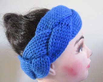 Headband knit ski blue.  Ear warmer Winter  Braided knitted head band. Head wrap.