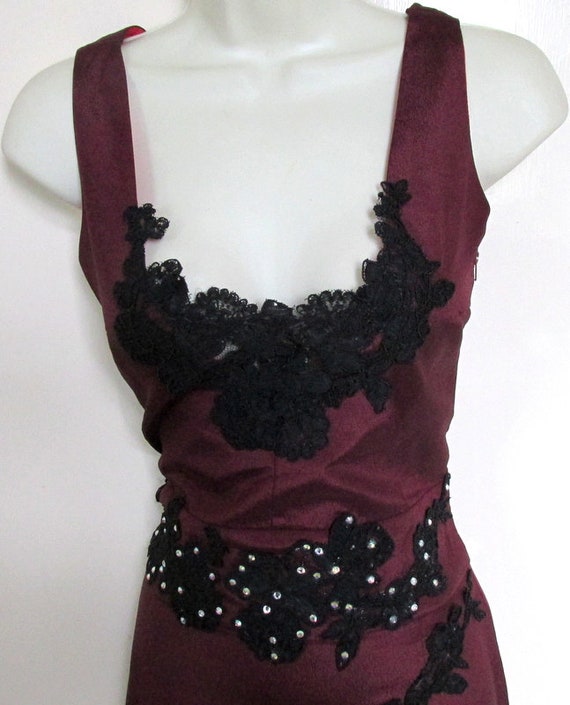 Vintage handmade maxi dress ballroom black lace a… - image 6