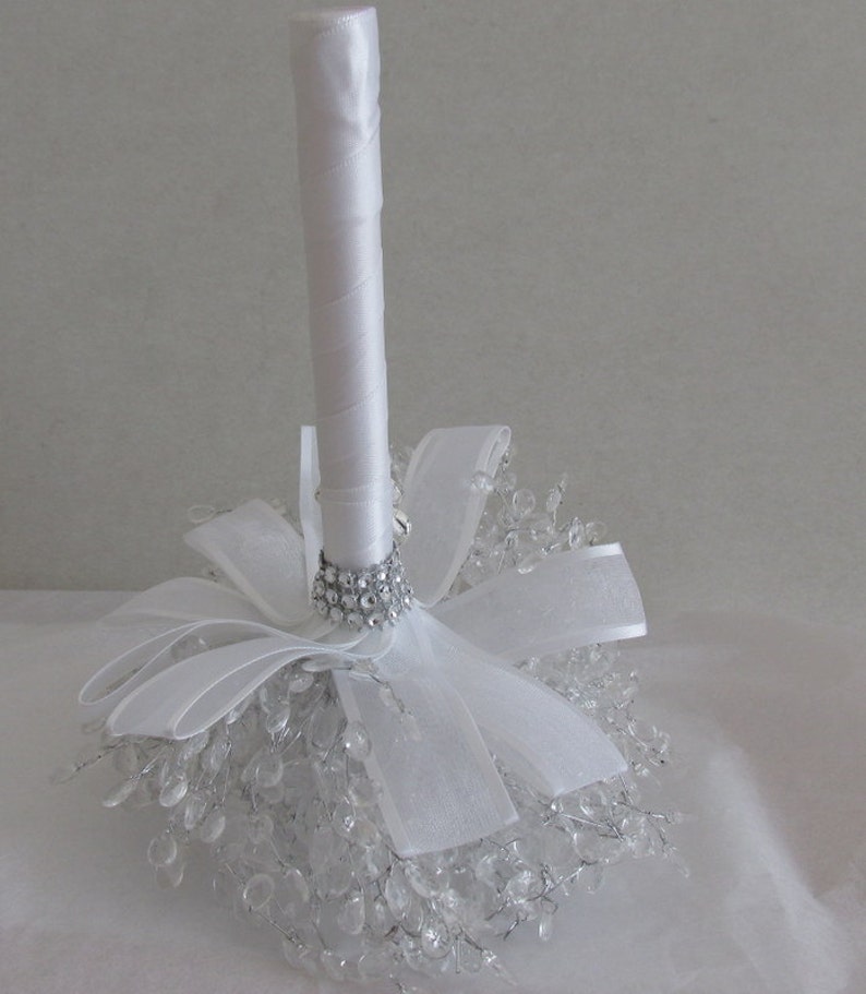 Ribbon cascade Bride hand flower arrangement alternative Very light Crystal wired bridal bouquet Wedding keepsake. Wedding flowers