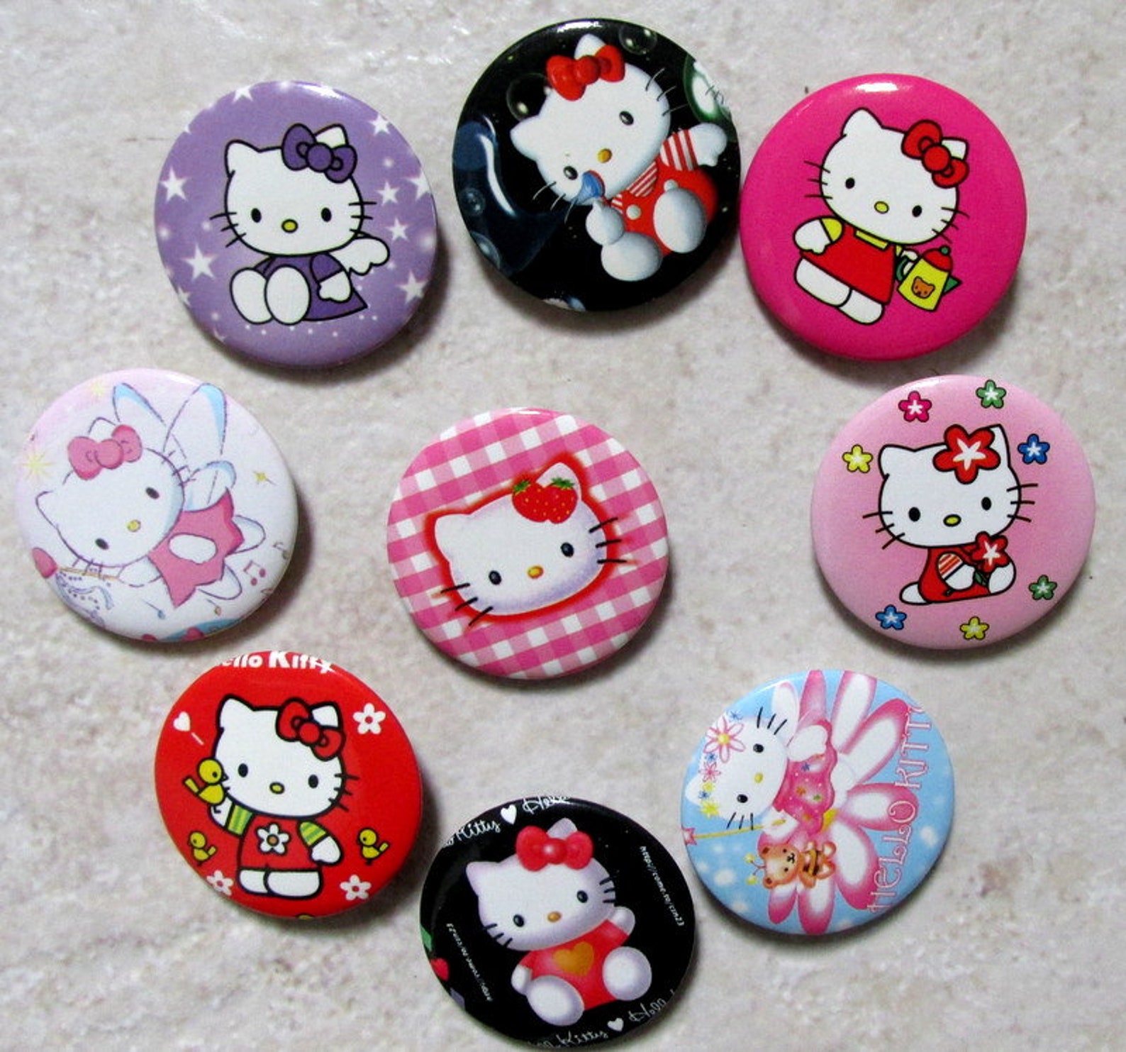 9 pc retro vintage round Hello Kitty Girls Pin brooches Etsy