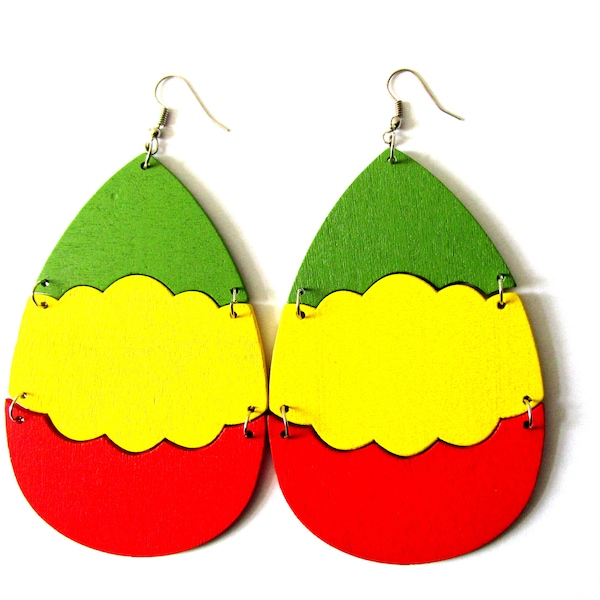 Boucles d'oreilles Rasta à gros maillons. Forme de larme. Bob Marley. Boucles d'oreilles ethniques Jamaïque