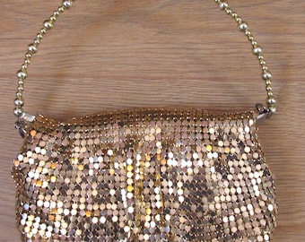 Sequin Gold frill ruffle evening vintage 1980 cocktail wedding party hand bag. UK SELLER
