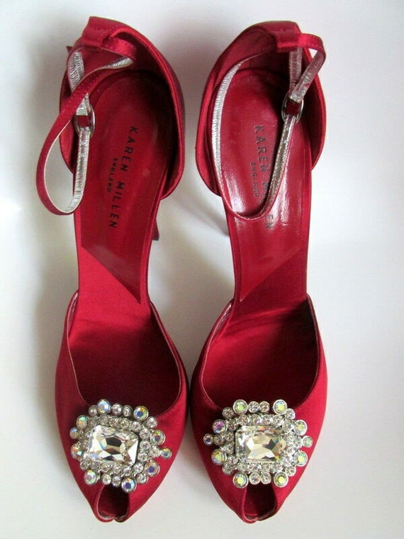 Karen Millen Vtg Wine Red Mary Jane Peep Toe Shoe… - image 3